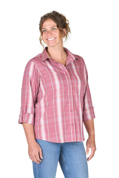 Berne Women's Flex180 UPF Button Down Plaid Long Sleeve Shirt