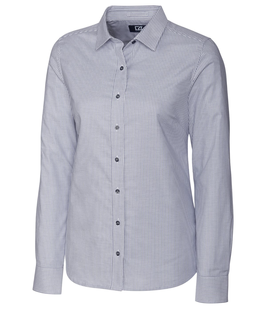 Cutter & Buck Stretch Oxford Stripe Womens Long Sleeve Dress Shirt